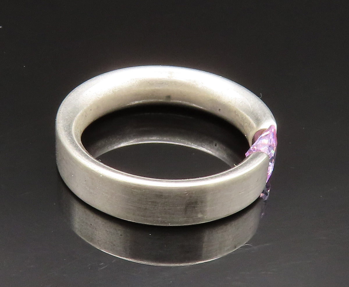 925 Silver  Vintage Princess Cut Purple Cubic Zirconia Band Ring Sz 7  RG24930