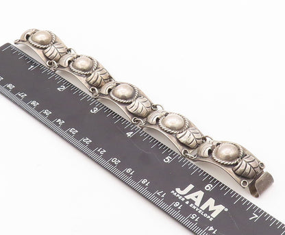925 Sterling Silver Vintage Bracelet TAXCO Antique Floral Design Carved  BT10821