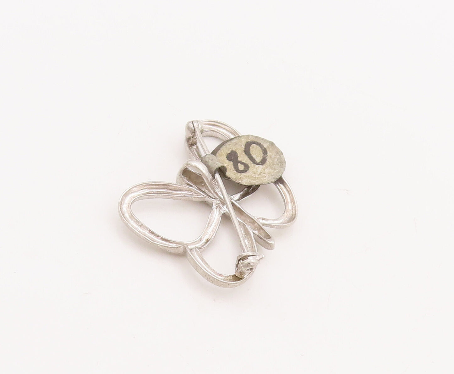 925 Sterling Silver Vintage Brooch Pin Cutout Diamonds Inlay Butterfly  BP11049
