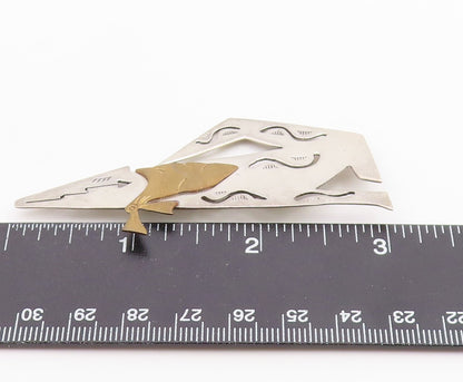 SOUTHWESTERN 925 Sterling Silver Vintage Two Tone Howling Wolf Brooch Pin BP8309