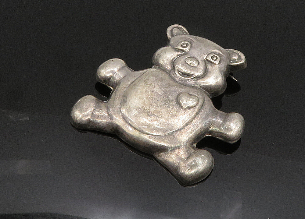 925 Sterling Silver  Vintage Dark Tone Teddy Bear Brooch Pin  BP7807