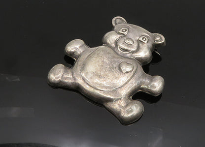 925 Sterling Silver  Vintage Dark Tone Teddy Bear Brooch Pin  BP7807