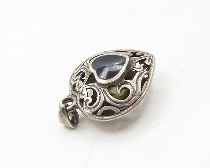925 Silver  Vintage Black Onyx & Mother Of Pearl Love Heart Pendant  PT15132