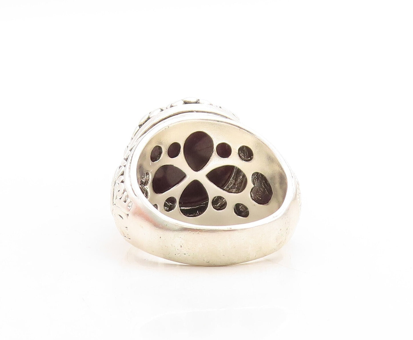 925 Sterling Silver Vintage Ring Large Floral Carved Gemstone  Sz 10.5  RG31483