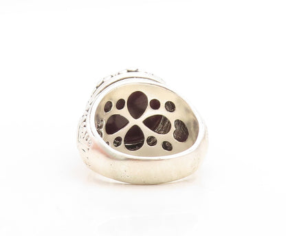 925 Sterling Silver Vintage Ring Large Floral Carved Gemstone  Sz 10.5  RG31483