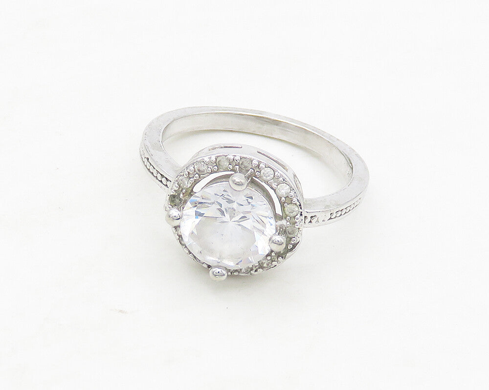 925 Sterling Silver  Cubic Zirconia Solitaire With Accents Ring Sz 7  RG17345