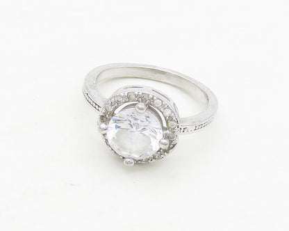 925 Sterling Silver  Cubic Zirconia Solitaire With Accents Ring Sz 7  RG17345