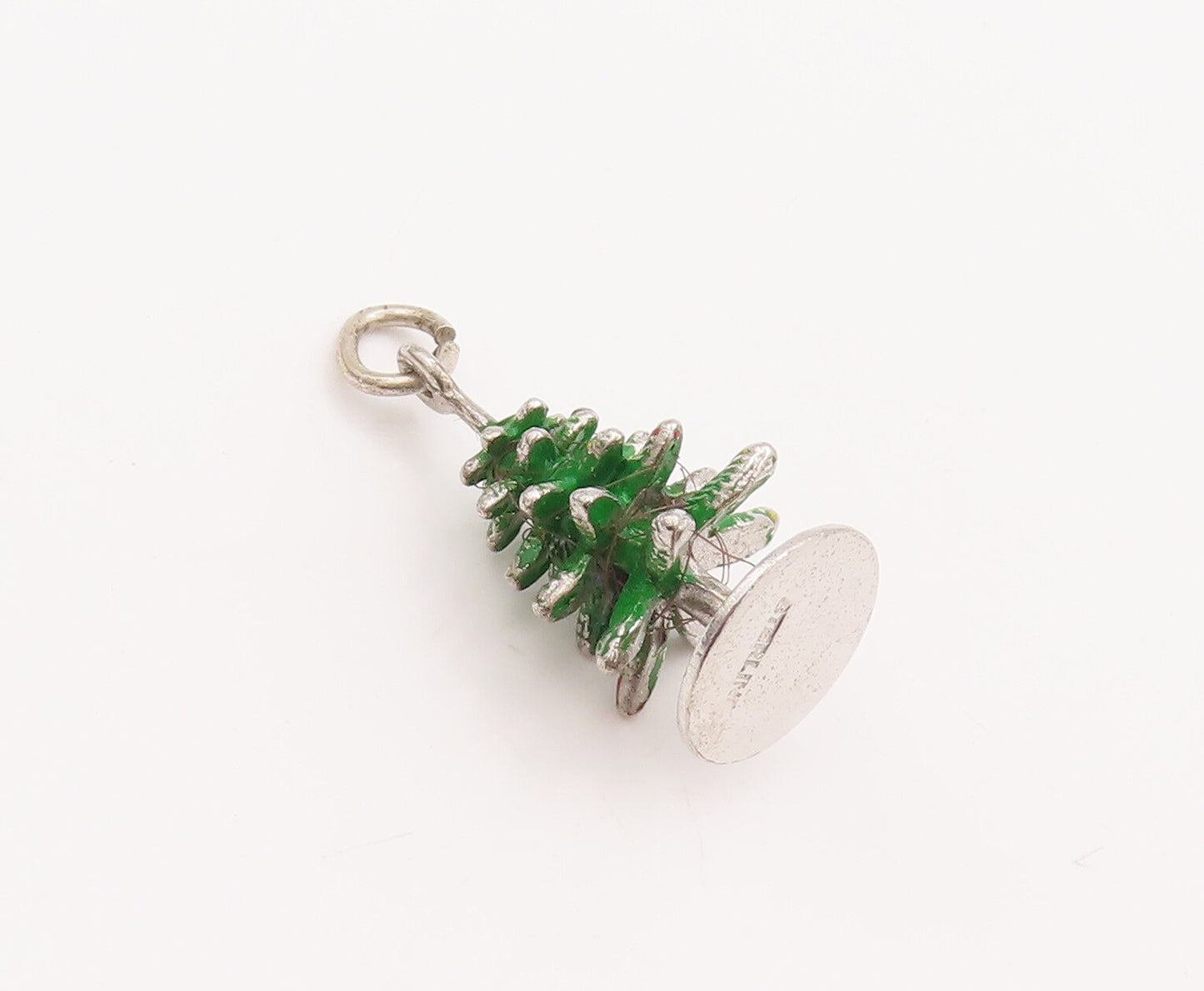 925 Sterling Silver Vintage Pendant 3D Carved Enameled Christmas Tree  PT23119