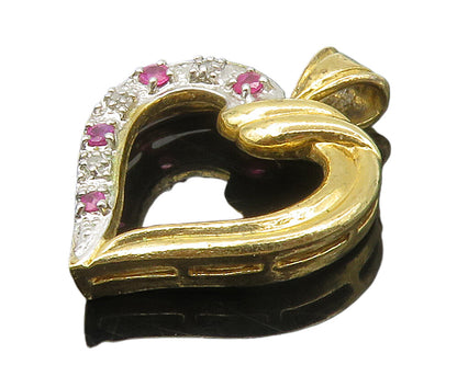 925 Sterling Silver  Vintage Genuine Diamonds & Ruby Heart Pendant  PT11823