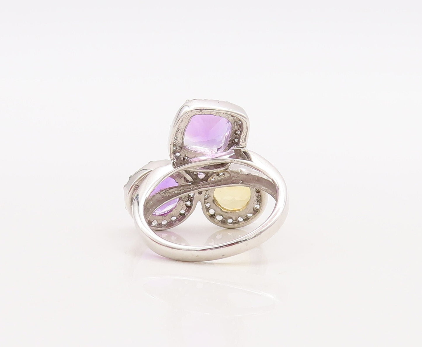 925 Sterling Silver Vintage Ring Round & Square Amethyst Citrine Sz 7.5  RG29867
