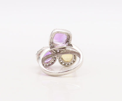 925 Sterling Silver Vintage Ring Round & Square Amethyst Citrine Sz 7.5  RG29867