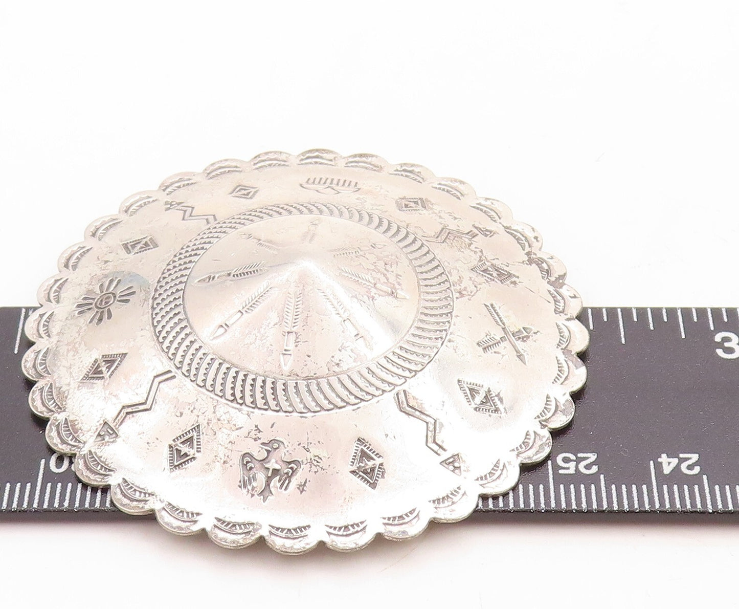 925 Sterling Silver Vintage Brooch Pin SOUTHWESTERN Carved sun Moon Wind BP11403
