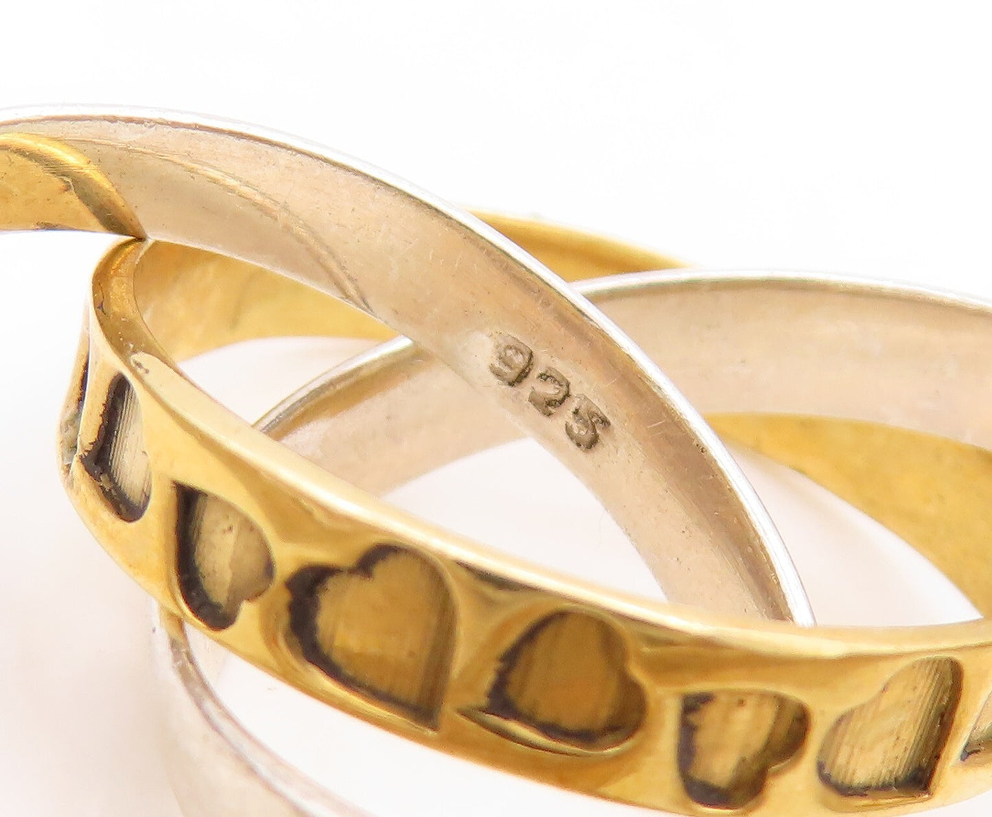 925 Sterling Silver Vintage Ring Gold Plated Heart Etched Rings  Sz 8  RG31658