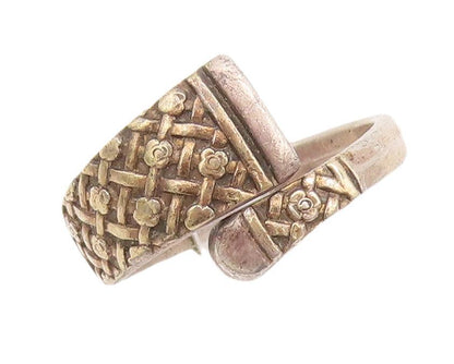 925 Sterling Silver Vintage Ring LUNT Floral Net Carved Bypass  Sz 9  RG28222