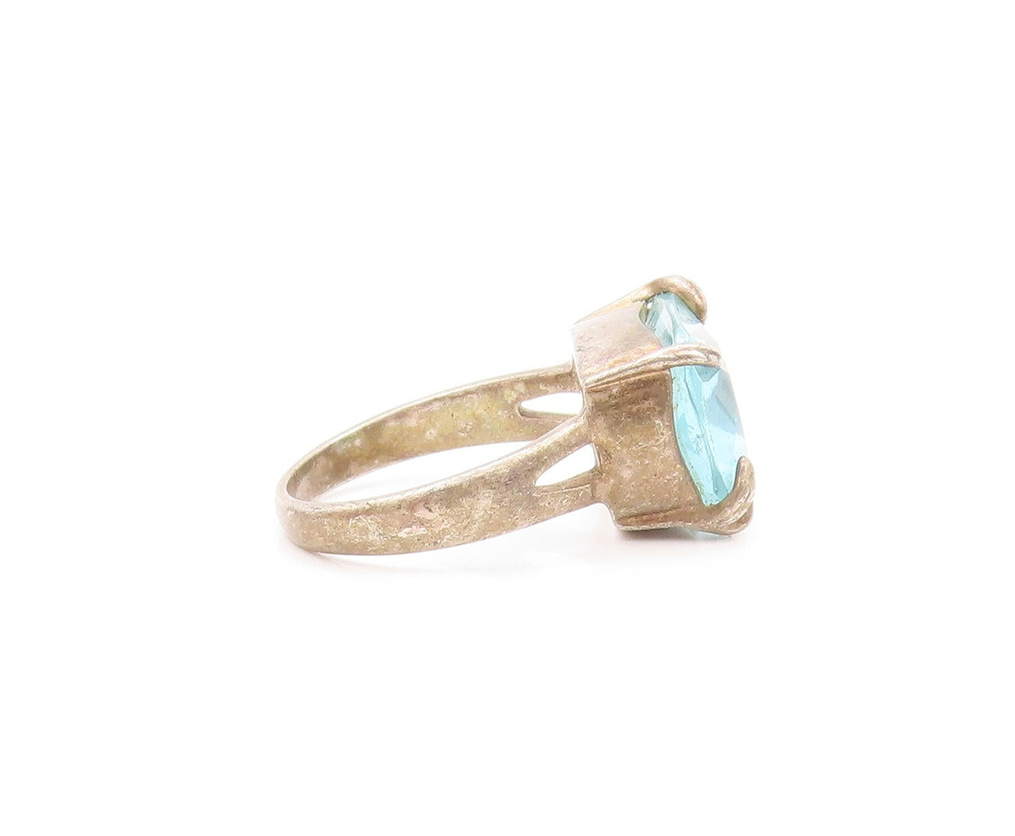 925 Sterling Silver Vintage Ring Rectangle Cut Blue Topaz  SZ 8  RG32179