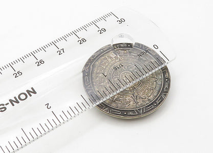 MEXICO 925 Silver  Vintage Mayan Aztec Sun Calendar Round Brooch Pin  BP8417