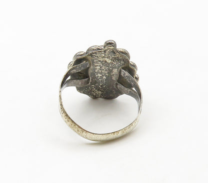 SOUTHWESTERN 925 Sterling Silver Vintage Turquoise Floral Band Ring Sz 8 RG16689