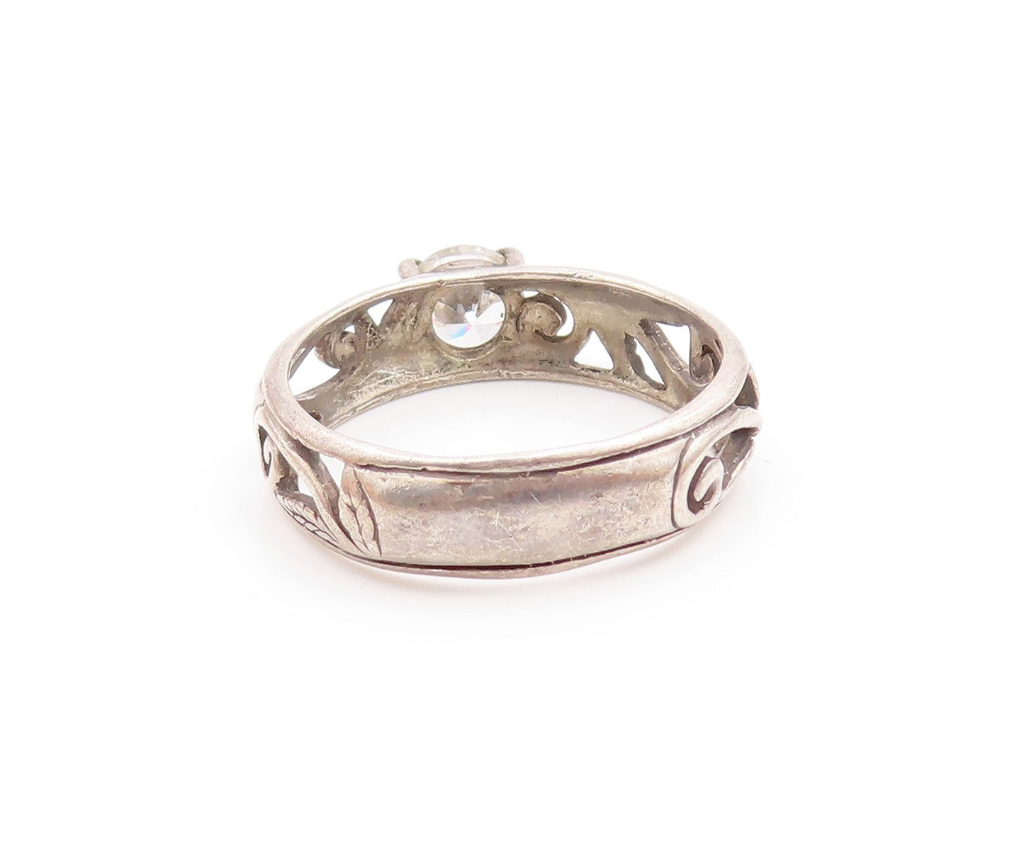 925 Sterling Silver Vintage Cubic Zirconia Swirl Vine Band Ring  Sz 8  RG20038
