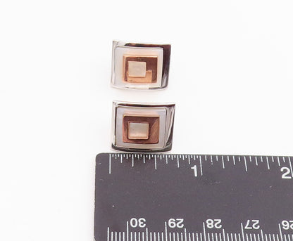 925 Sterling Silver Vintage Earrings Mother Of Pearl Geometric Stud  EG14211