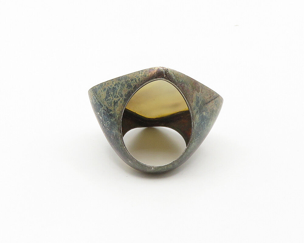 925 Sterling Silver  Vintage Mother Of Pearl Square Cocktail Ring Sz 6 RG18319