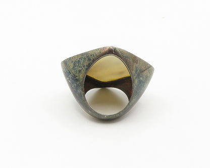925 Sterling Silver  Vintage Mother Of Pearl Square Cocktail Ring Sz 6 RG18319
