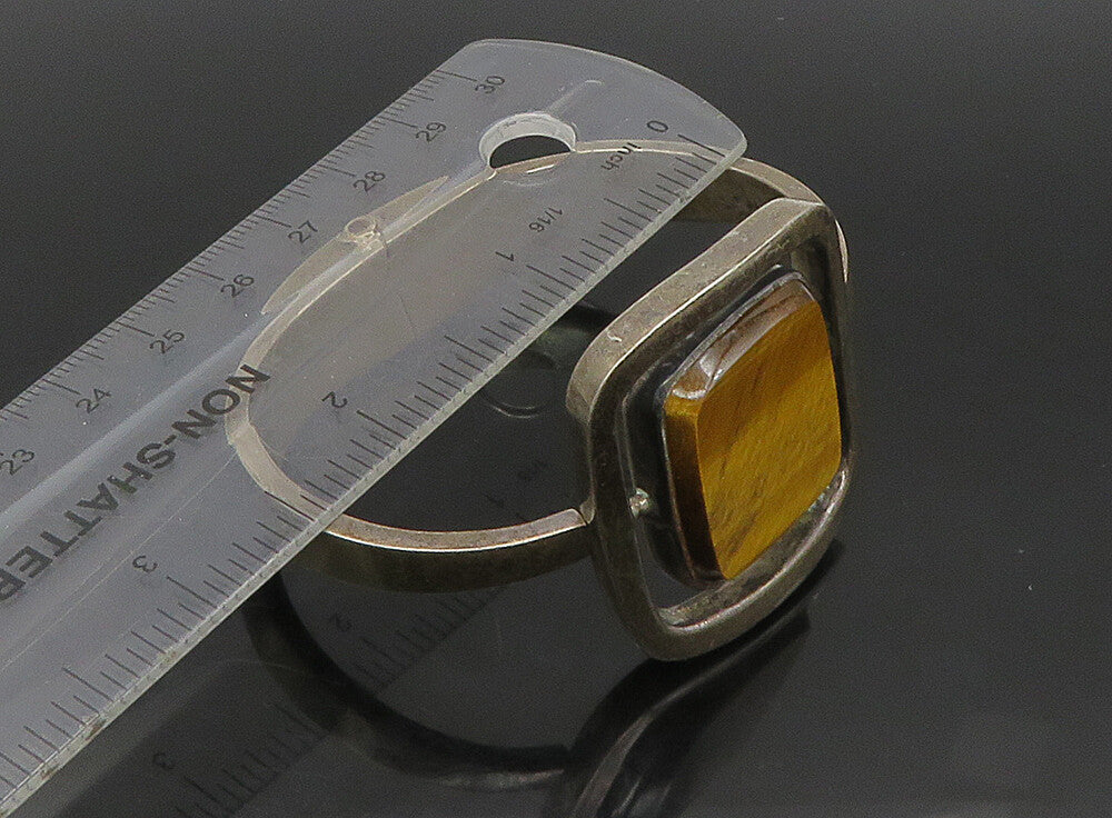 DESIGNER MEXICO 925 Silver  Vintage Tiger's Eye Square Bangle Bracelet  BT9208