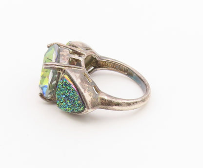 925 Sterling Silver Vintage Ring Mystic Topaz & Drusy Quartz Band  Sz 4  RG36501