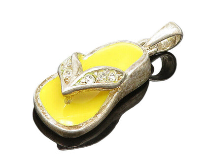 925 Silver  Vintage Yellow Enamel & Topaz Flip Flop Charm Pendant  PT20302