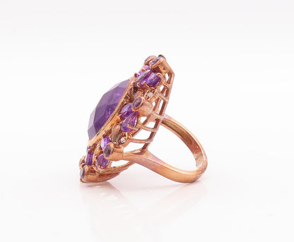 925 Sterling Silver Vintage Ring Rose Gold Plated Amethyst Flower  Sz 7  RG29632