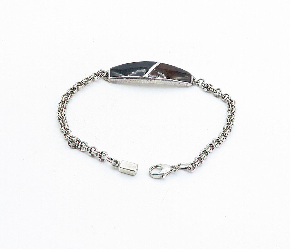 MONET 925 Sterling Silver  Vintage Enamel Double Link Chain Bracelet  BT2195
