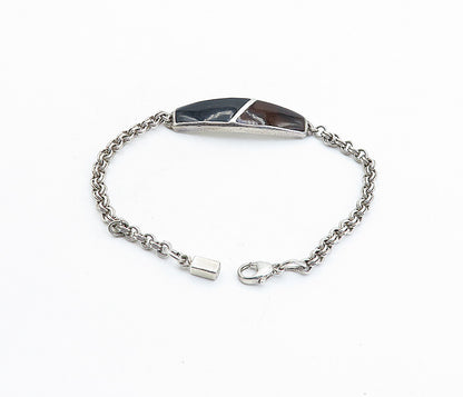 MONET 925 Sterling Silver  Vintage Enamel Double Link Chain Bracelet  BT2195
