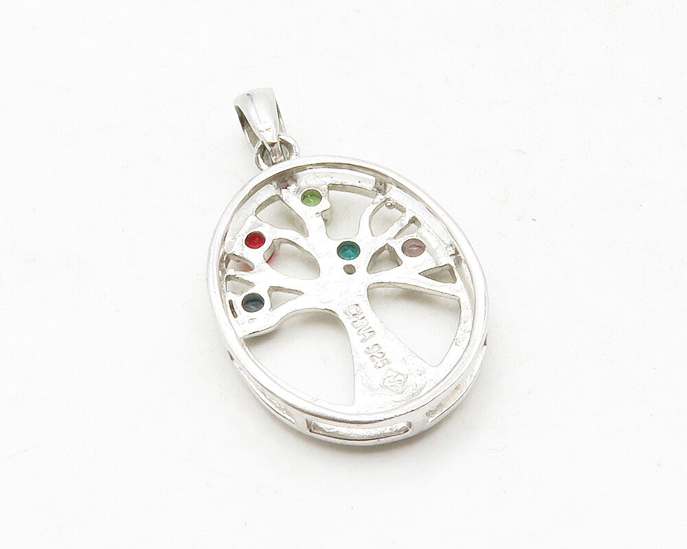 925 Sterling Silver Peridot & Multi Color Topaz Tree Of Life Pendant PT9992