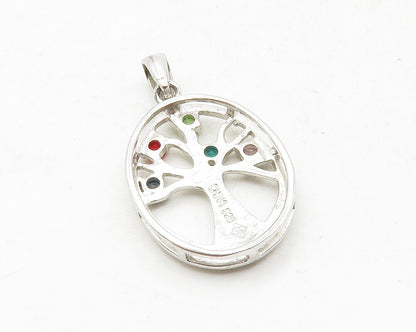 925 Sterling Silver Peridot & Multi Color Topaz Tree Of Life Pendant PT9992