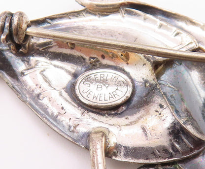 JEWEL ART 925 Silver  Vintage Shiny Floral Leaves Swirl Brooch Pin  BP6963