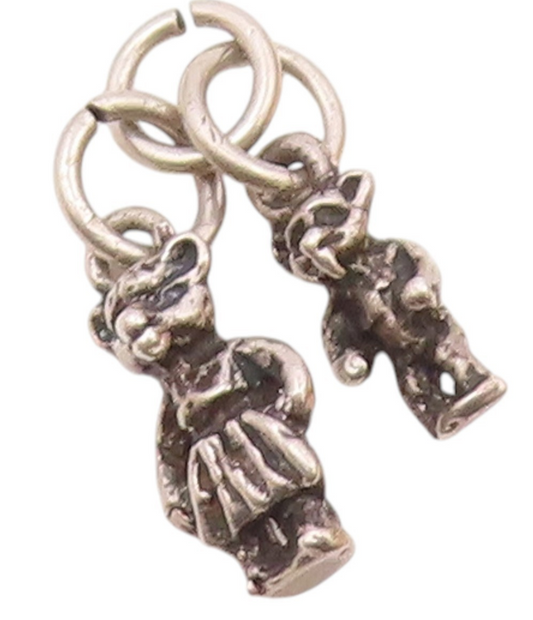925 Sterling Silver  Vintage Male & Female Bear Charm Pendant  PT21191