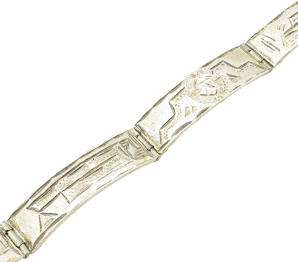 MEXICO 925 Sterling Silver  Vintage Shiny Etched Panel Chain Bracelet  BT6148