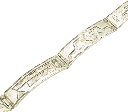MEXICO 925 Sterling Silver  Vintage Shiny Etched Panel Chain Bracelet  BT6148