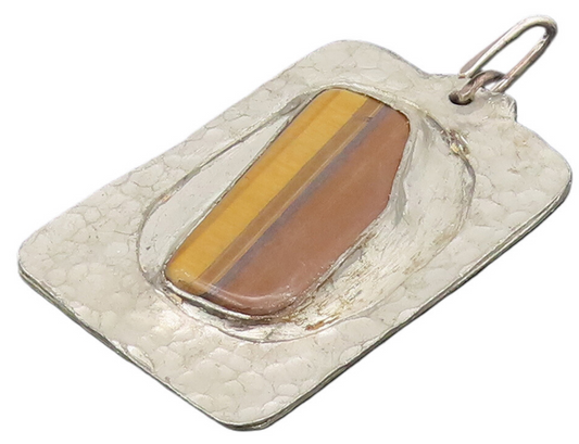 FELICE 925 Silver  Vintage Hammered Modernist Tiger's Eye Pendant  PT22224