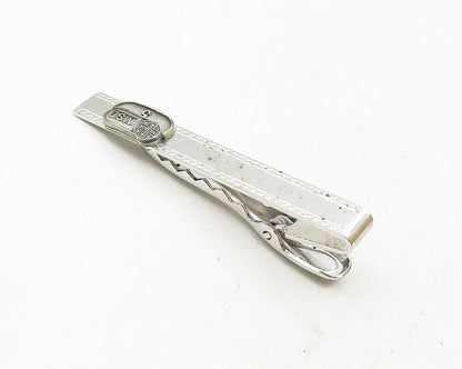 925 Sterling Silver  Vintage Shiny Swirl Border Serrated Tie Clip  TR1689