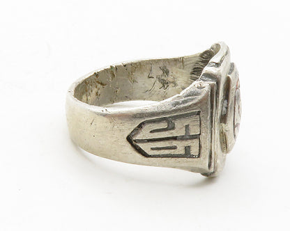 925 Sterling Silver  Vintage Antique 1956 Enamel Band Ring Sz 8.5  RG13235