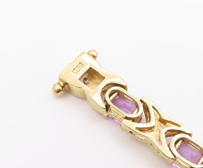 925 Sterling Silver  Amethyst Shiny Gold Plated XO Chain Bracelet  BT5822