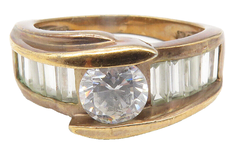 925 Sterling Silver  Vintage Cubic Zirconia Gold Plated Band Ring Sz 8 RG11764