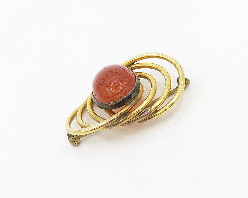 SYMMELTALIC 925 Silver & 12K GOLD  Vintage Carnelian Scarab Brooch Pin  BP7418