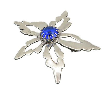 HANS HANSEN DENMARK 925 Silver  Vintage Blue Stone Flower Brooch Pin  BP9186