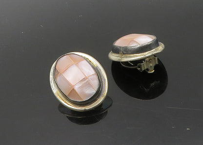 MEXICO 925 Silver  Vintage Pink Mother Of Pearl Non Pierce Earrings  EG9820