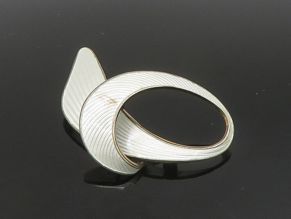 NORWAY 925 Sterling Silver  Vintage Enamel Ribbon Modernist Brooch Pin  BP9322
