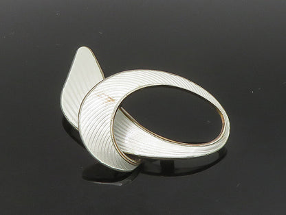 NORWAY 925 Sterling Silver  Vintage Enamel Ribbon Modernist Brooch Pin  BP9322