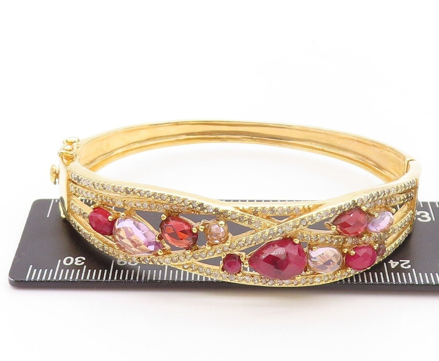 925 Sterling Silver Vintage Bracelet Gold Plated Gemstone & Diamonds BT10725
