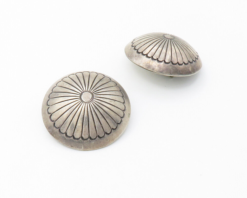 NAVAJO 925 Sterling Silver Vintage Floral Dome Non Pierce Earrings EG7412
