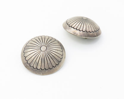 NAVAJO 925 Sterling Silver Vintage Floral Dome Non Pierce Earrings EG7412